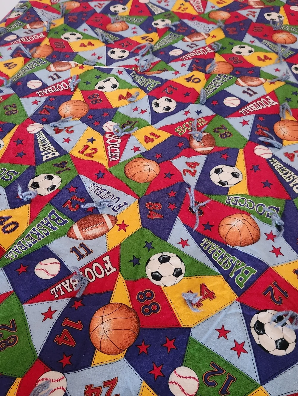 HANDMADE Quilt Twin Sports Football Soccer Boys Cotton Plaid Flannel Back Tied